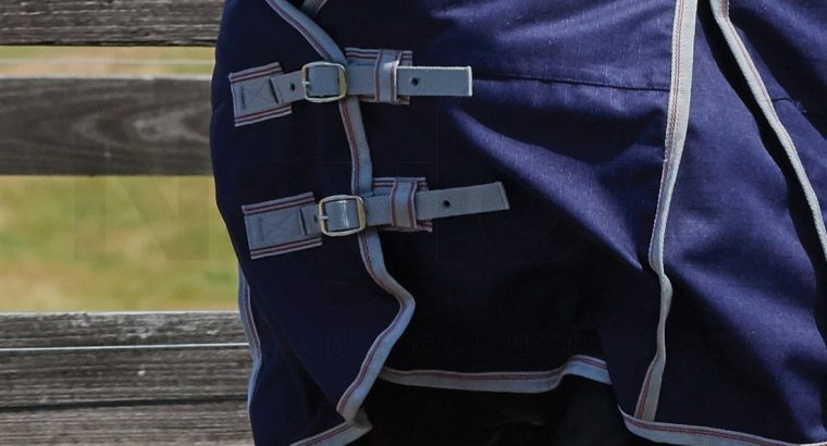WeatherBeeta ComFiTec Essential 50g Lightweight Standard Neck Turnout Rug Navy/Silver/Red